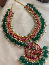 Jadau square stones green bead drops necklace NC710