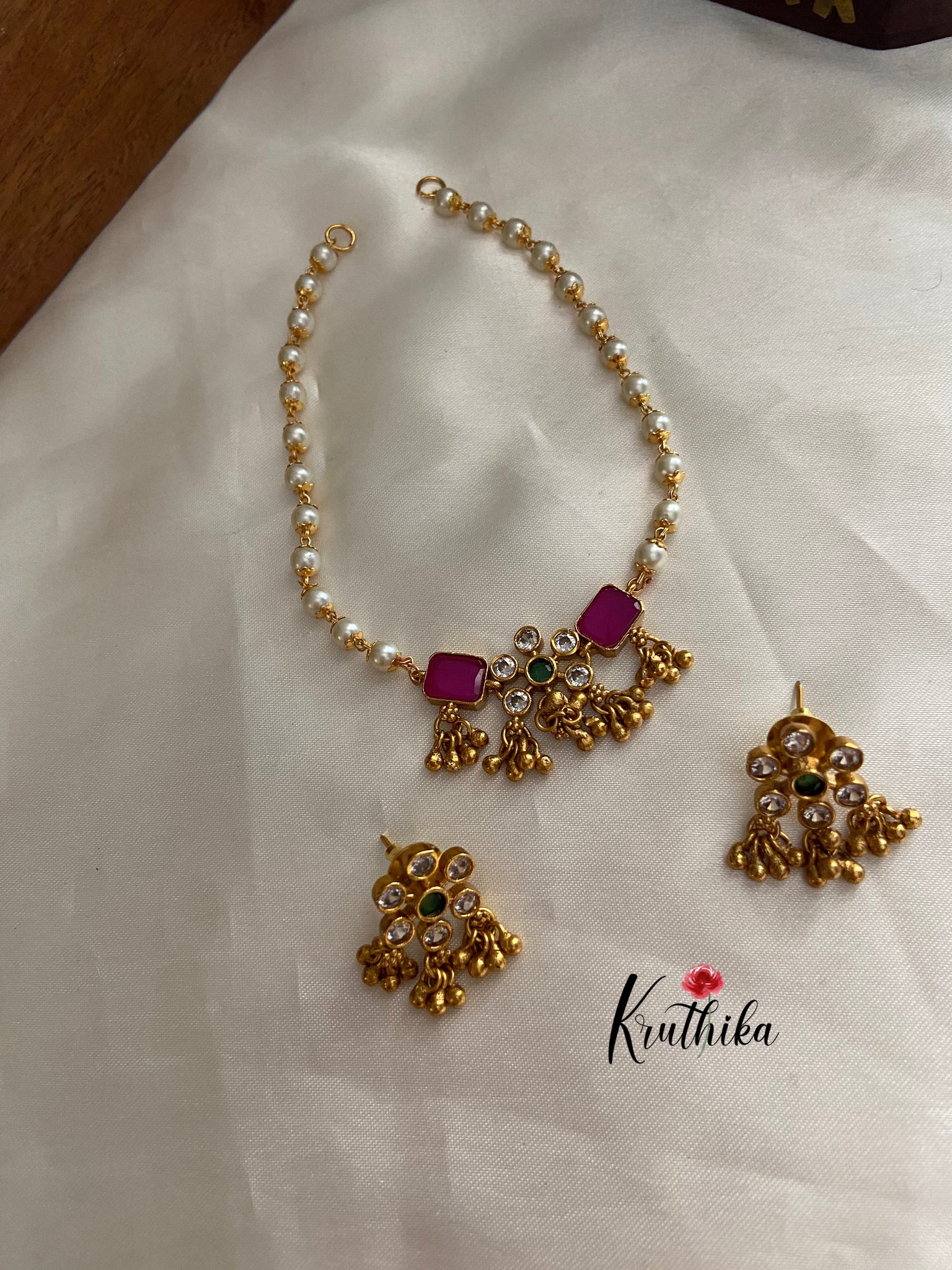 Cz matte pendant necklace with earrings -modern wear jewellery for wom –  Zivara Fashion