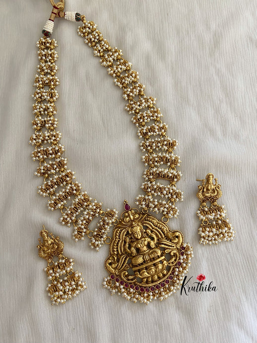 Pearl bunches Haaram with premium polish Lakshmi Devi pendant LH68