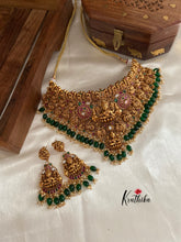Grand antique Lakshmi Devi choker with green bead drops NC545