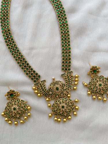 Three layer emerald haaram with cutwork pendant LH122