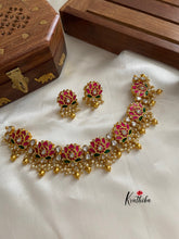 Premiu Kundan Lotus Necklace set with cluster bead drops NC214