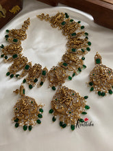 Premium antique polish Emerald Dasavatharam necklace with green bead drops NC216