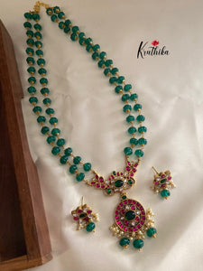 Kundan Jadau Pumpkin beads haaram with earrings LH208
