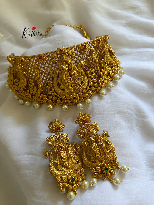 Matte finish Radha Krishna Cutwork Choker NC315