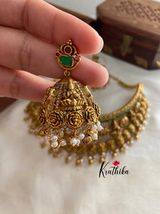 Premium polish Lakshmi Devi elephant & roses motifs bridal choker NC664