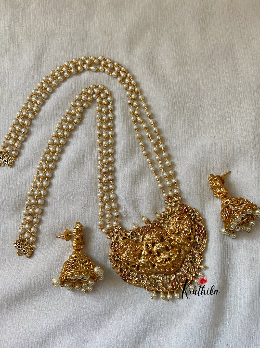 Pearls haaram with Lakshmi Elephant pendant LH179