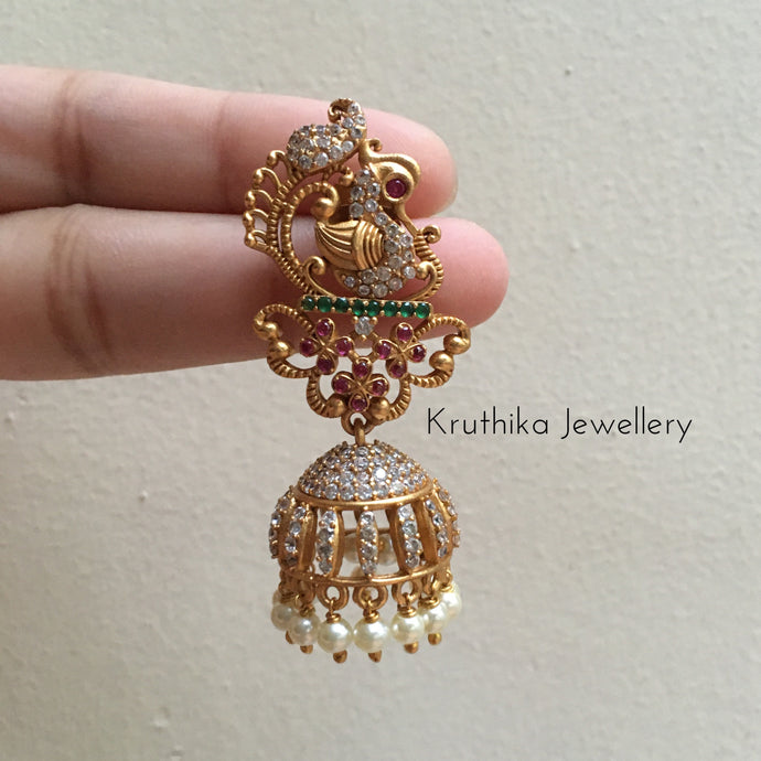 CZ peacock Jhumkas E61