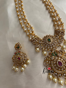 Pearls haaram with AD peacock pendant LH398