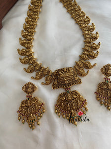 Premium polish Lord Vishnu murthy Lakshmi Devi on anantha sesha bridal haaram LH259