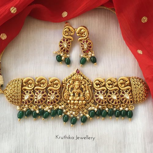 Lakshmi Devi mango choker with green bead drops NC214