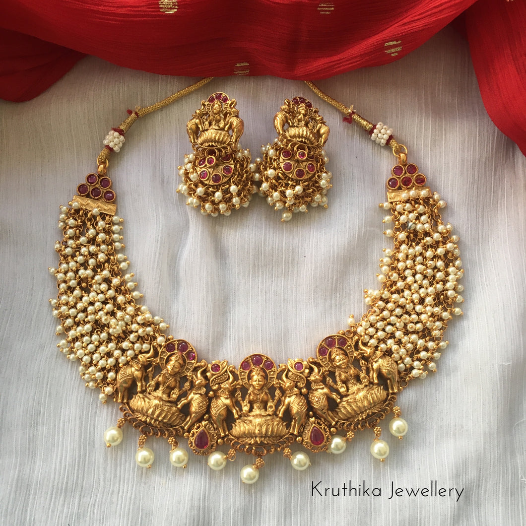 Cluster pearl necklace with Lakshmi Devi pendant NC227
