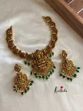 Antique finish Lakshmi Devi Green bead drops Necklace NC612