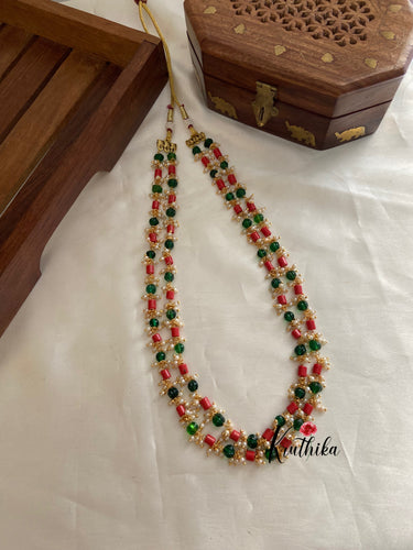 Two lines green & coral beads chain NC687