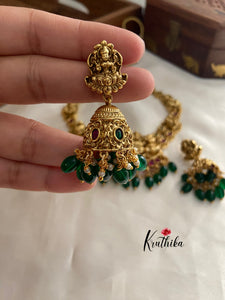 Antique polish Lakshmi Devi green bead drops necklace NC785