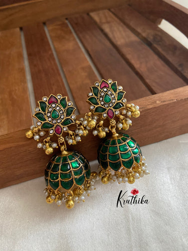 Antique Jadau Lotus jhumkas E212