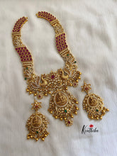 Grand Gold alike Premium Antique finish CZ, kemp stone studded Lakshmi Devi Haaram LH161
