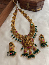 Premium Jadau Lakshmi peacock haaram with green bead drops LH375