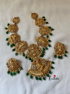Dasavatharam necklace with green bead drops NC435