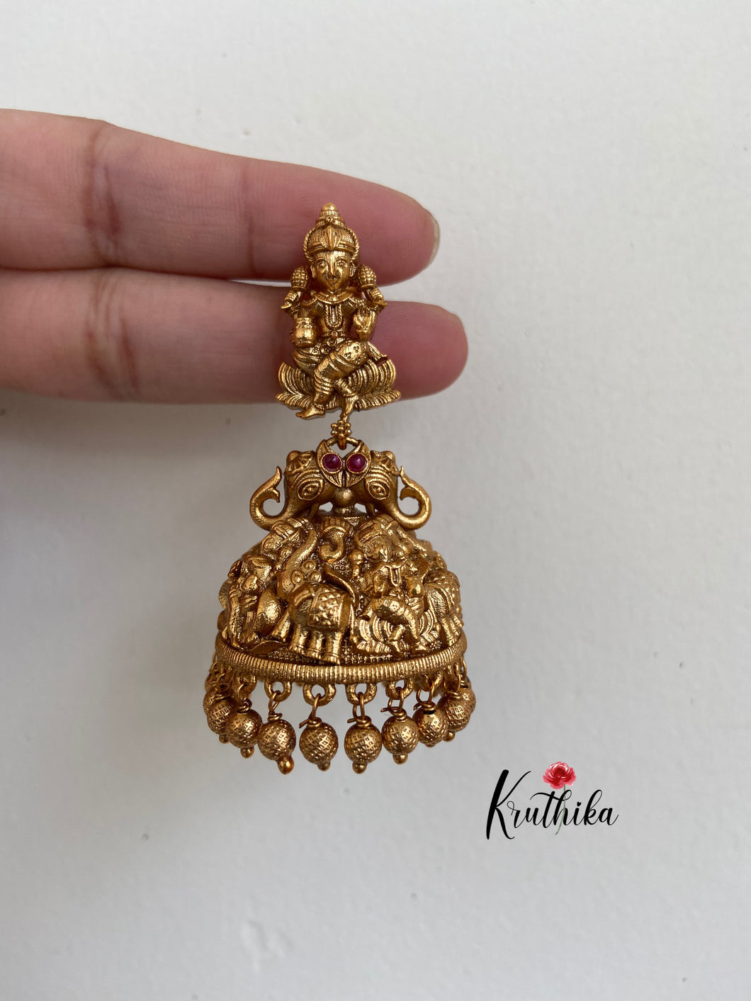 Intricate Lakshmi Design elephant Jhumkas E131