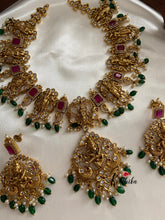 Premium antique polish Ruby Dasavatharam necklace with green bead drops NC217