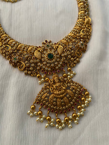 Cutwork Lakshmi Devi peacock necklace NC239