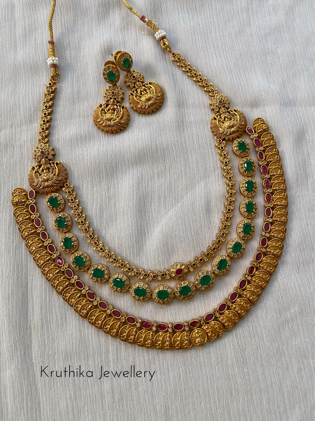 Three layer kasu emerald necklace NC278