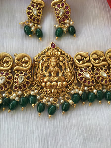 Lakshmi Devi mango choker with green bead drops NC214